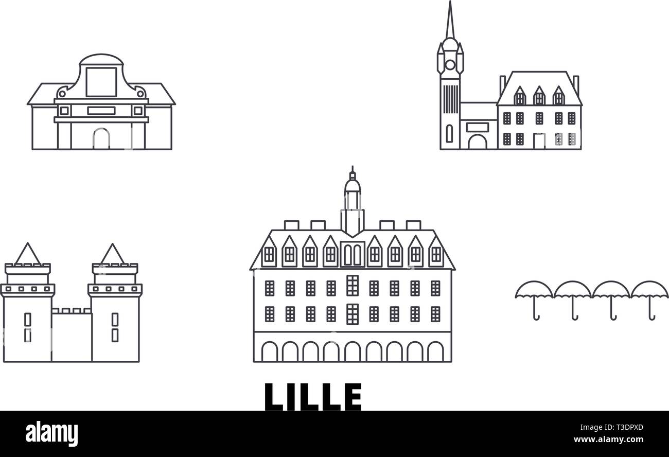 France, Lille line travel skyline set. France, Lille outline city vector illustration, symbol, travel sights, landmarks. Stock Vector