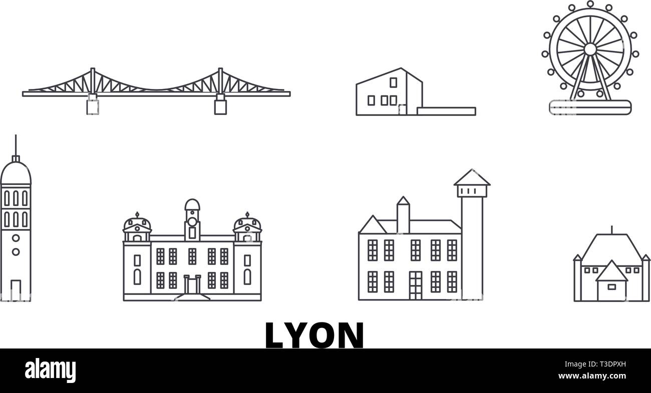 France, Lyon line travel skyline set. France, Lyon outline city vector illustration, symbol, travel sights, landmarks. Stock Vector
