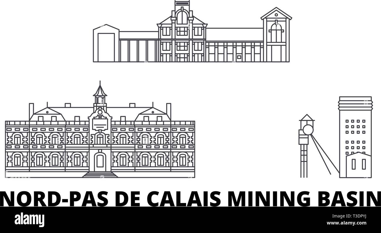 France, Nord Pas De Calais Mining Basin line travel skyline set. France, Nord Pas De Calais Mining Basin outline city vector illustration, symbol Stock Vector