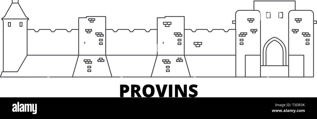 France, Provins Landmark line travel skyline set. France, Provins Landmark outline city vector illustration, symbol, travel sights, landmarks. Stock Vector