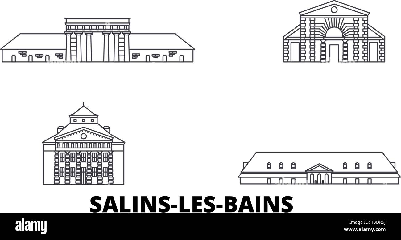 France, Salins Les Bains line travel skyline set. France, Salins Les Bains outline city vector illustration, symbol, travel sights, landmarks. Stock Vector