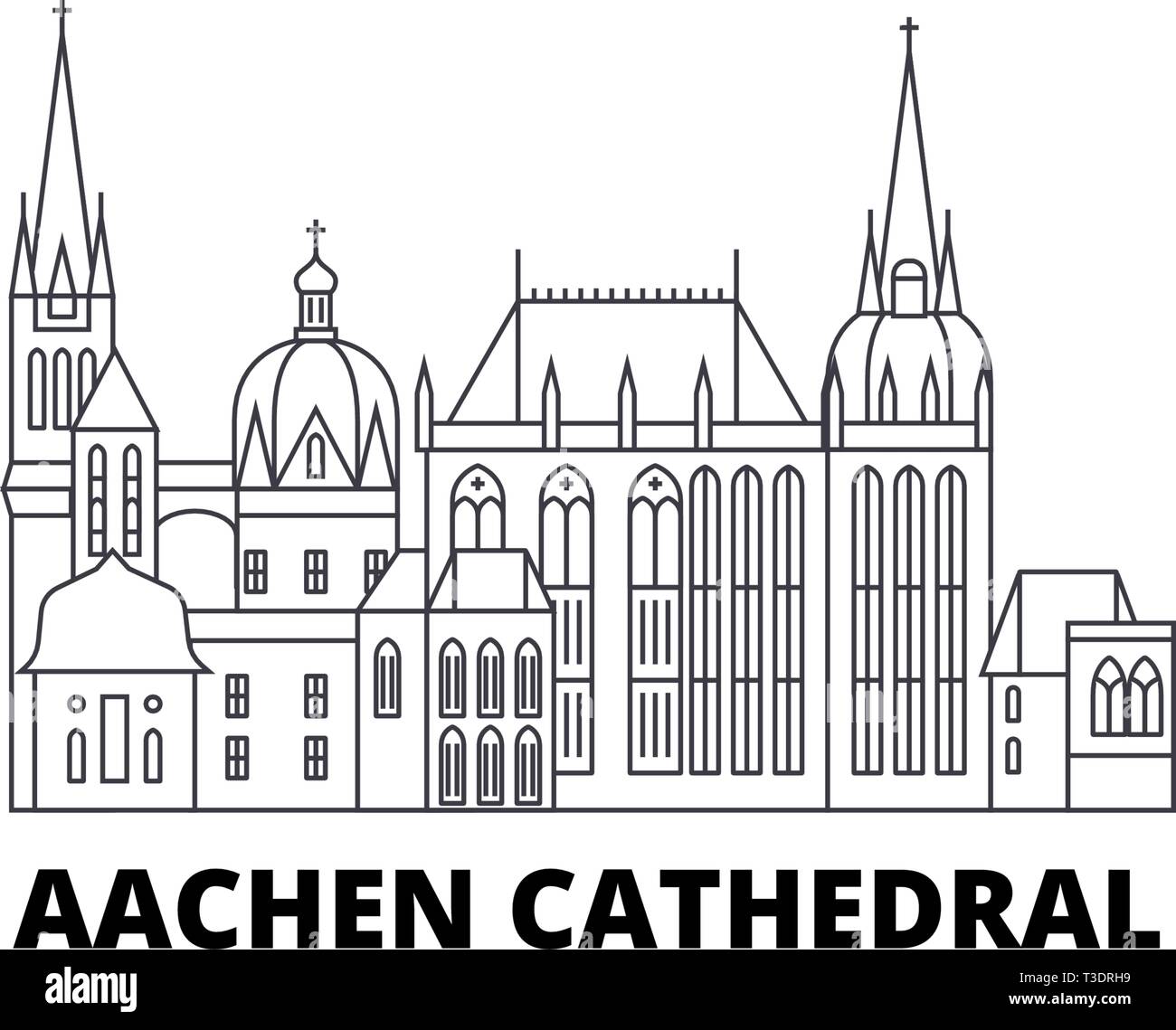 Germany, Aachen Cathedral line travel skyline set. Germany, Aachen