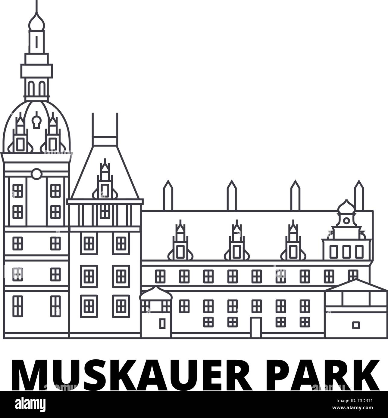 Germany, Muskauer Parki line travel skyline set. Germany, Muskauer Parki outline city vector illustration, symbol, travel sights, landmarks. Stock Vector