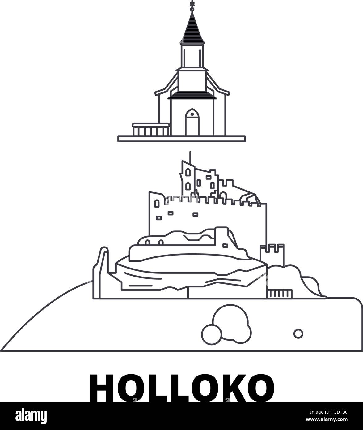 Hungary, Holloko, Old Village line travel skyline set. Hungary, Holloko, Old Village outline city vector illustration, symbol, travel sights Stock Vector