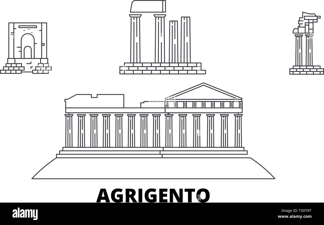 Italy, Agrigento  line travel skyline set. Italy, Agrigento  outline city vector illustration, symbol, travel sights, landmarks. Stock Vector
