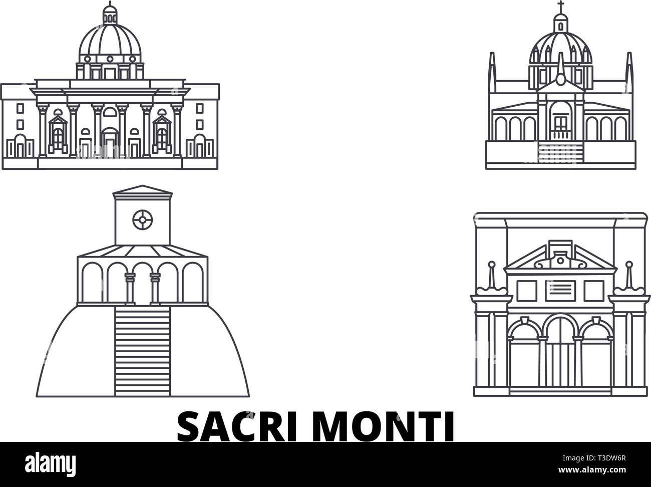 Italy, Piedmont And Lombardy, Sacri Monti line travel skyline set. Italy, Piedmont And Lombardy, Sacri Monti outline city vector illustration, symbol Stock Vector