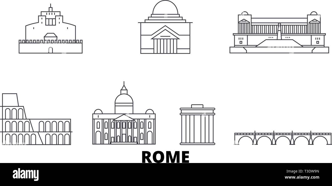 Italy, Rome City line travel skyline set. Italy, Rome City outline city vector illustration, symbol, travel sights, landmarks. Stock Vector