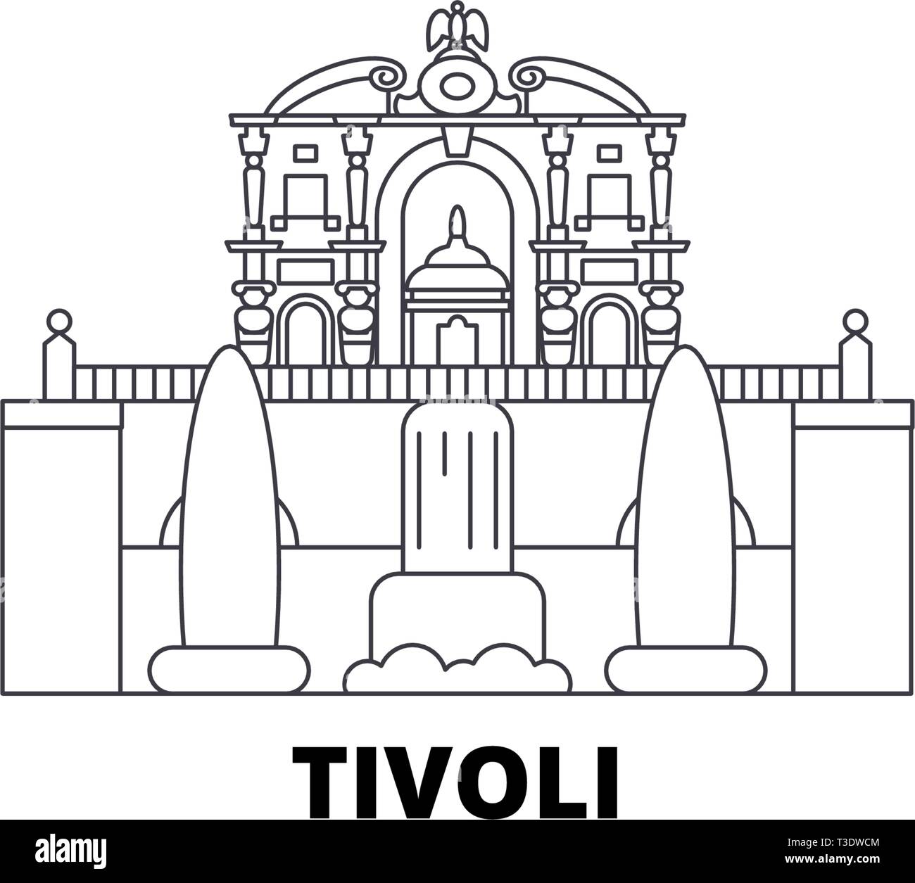 Italy, Tivoli, Villa D'este line travel skyline set. Italy, Tivoli ...