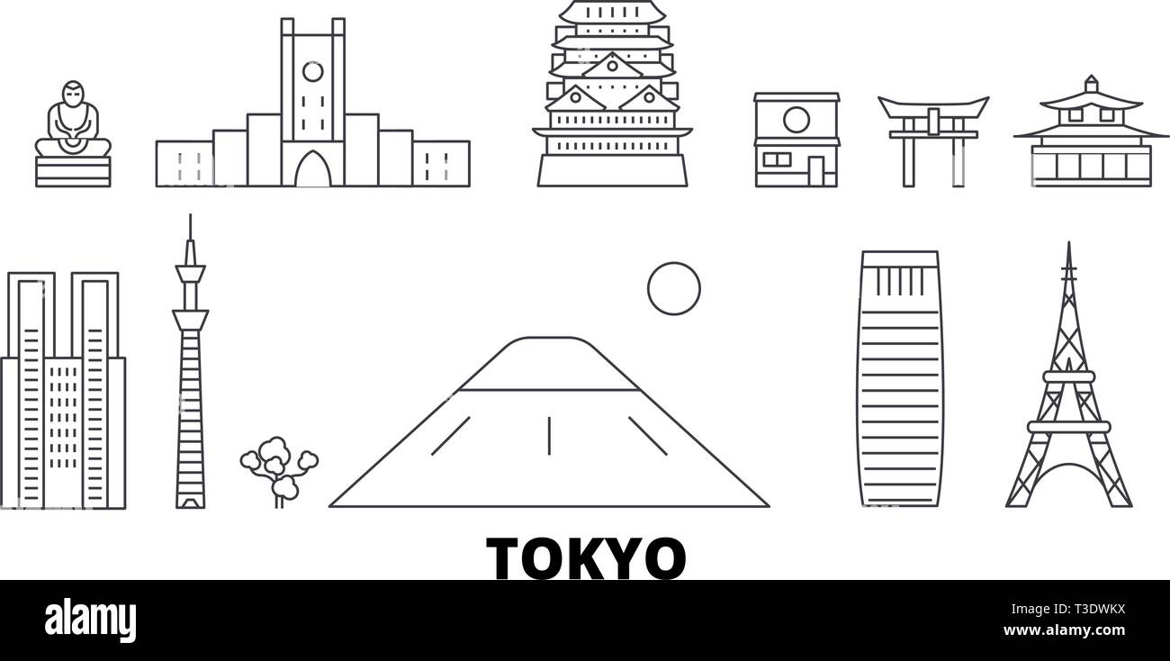 Japan, Tokyo line travel skyline set. Japan, Tokyo outline city vector illustration, symbol, travel sights, landmarks. Stock Vector