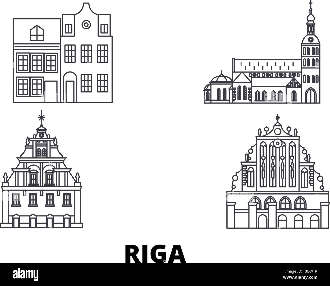 Latvia, Riga line travel skyline set. Latvia, Riga outline city vector illustration, symbol, travel sights, landmarks. Stock Vector