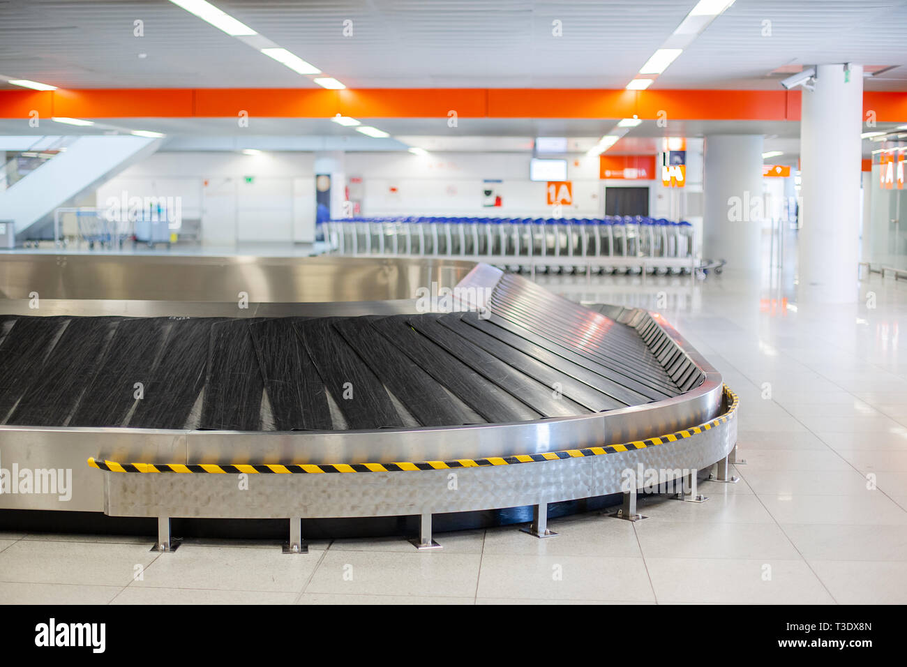 Scanner for baggage inspection. Empty tape to move hand luggage when scanning at the customs at the airport. Stock Photo