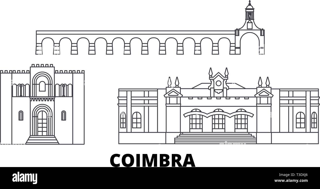 Portugal, Coimbra line travel skyline set. Portugal, Coimbra outline city vector illustration, symbol, travel sights, landmarks. Stock Vector