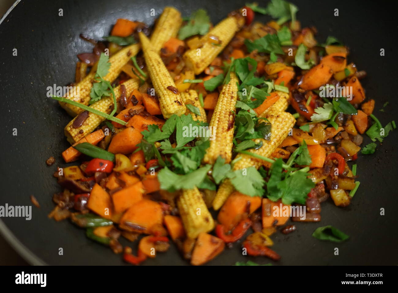 Vegan Food in a Frying pan/wok Stock Photo