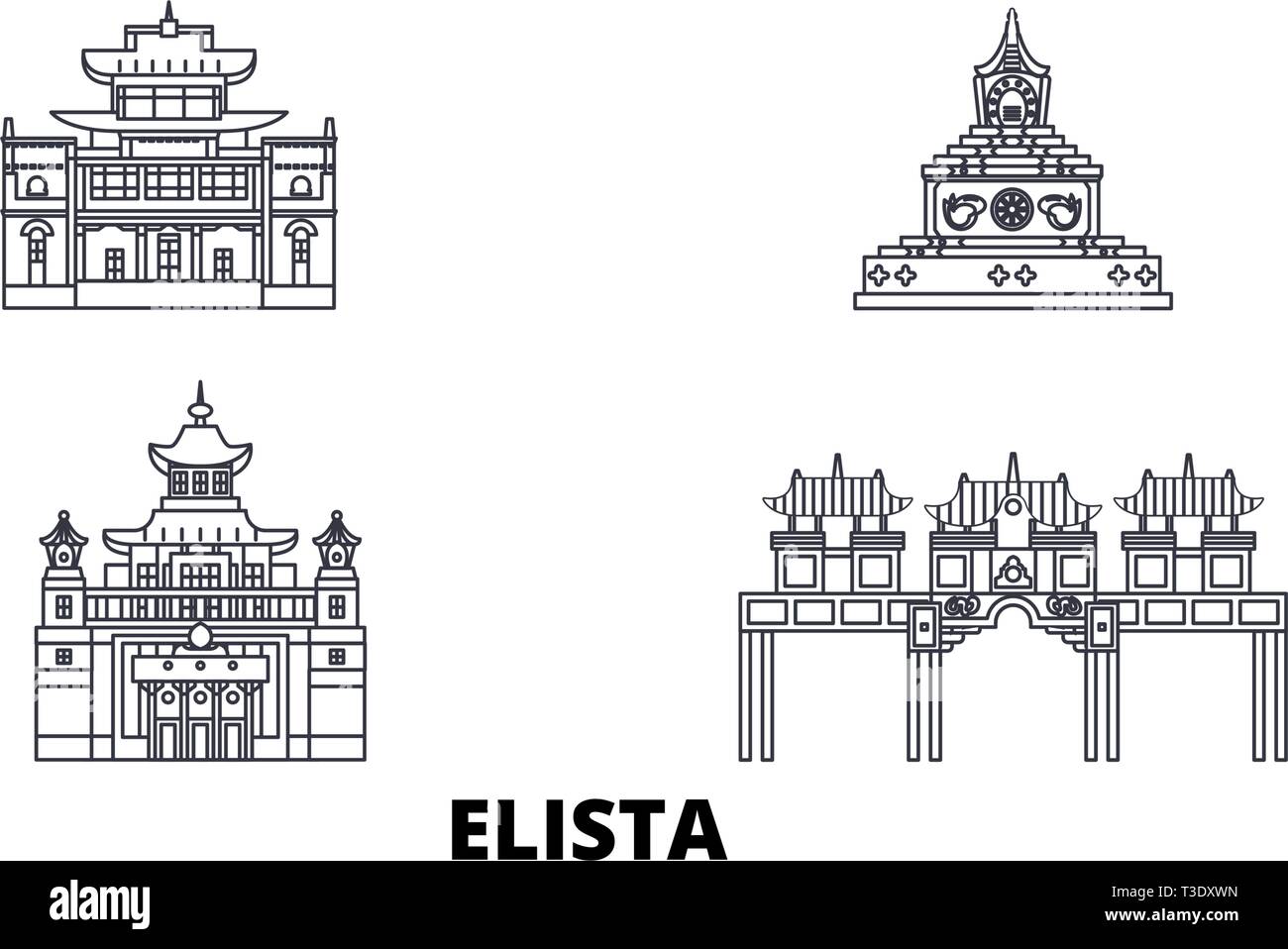 Russia, Elista line travel skyline set. Russia, Elista outline city vector illustration, symbol, travel sights, landmarks. Stock Vector