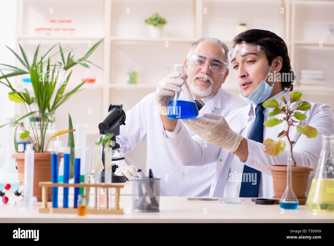 Microchemists Chemist mix two liquid flask hi-res stock photography and images - Alamy