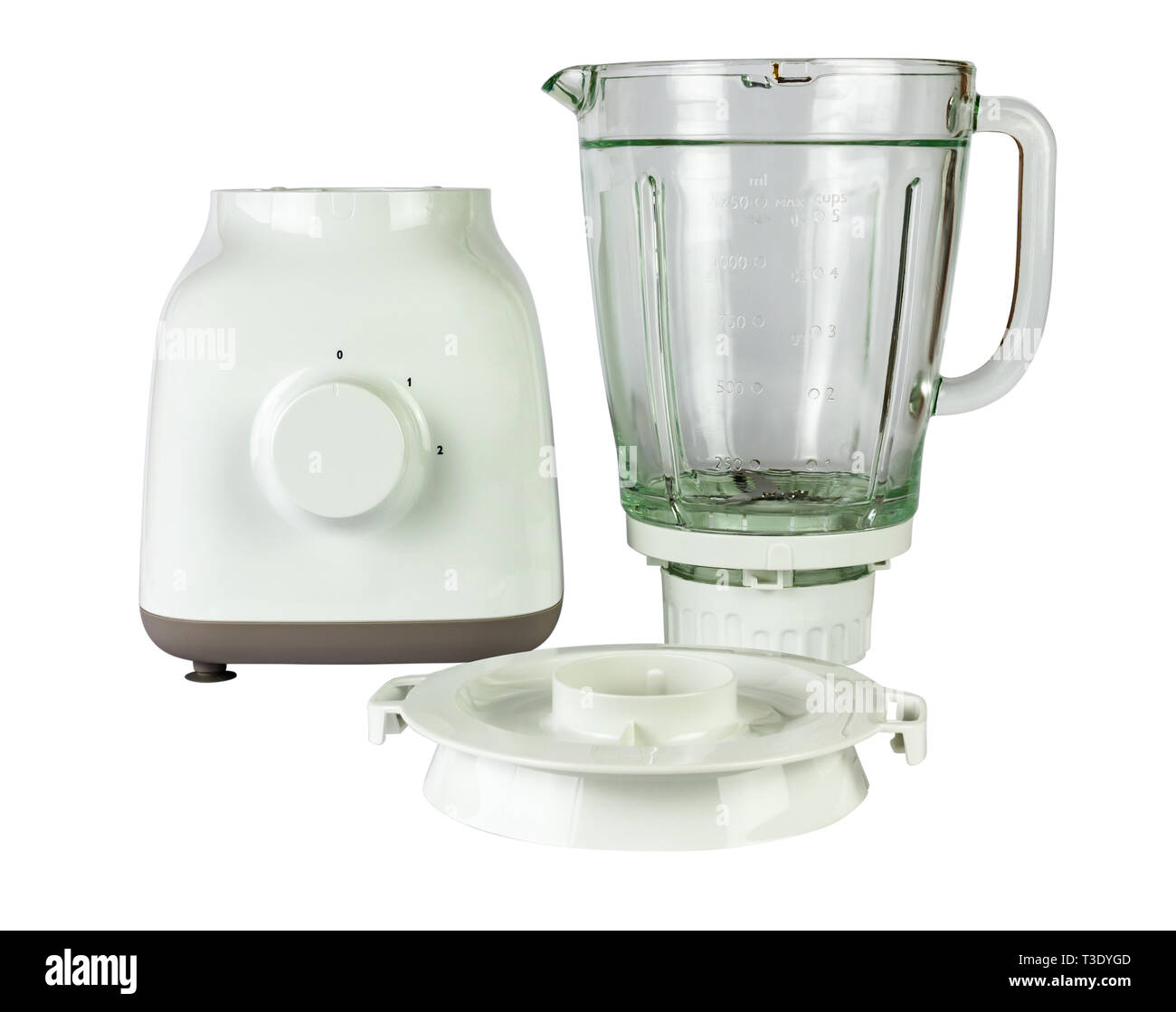 Separated parts of a juicer isolated on white background Stock Photo