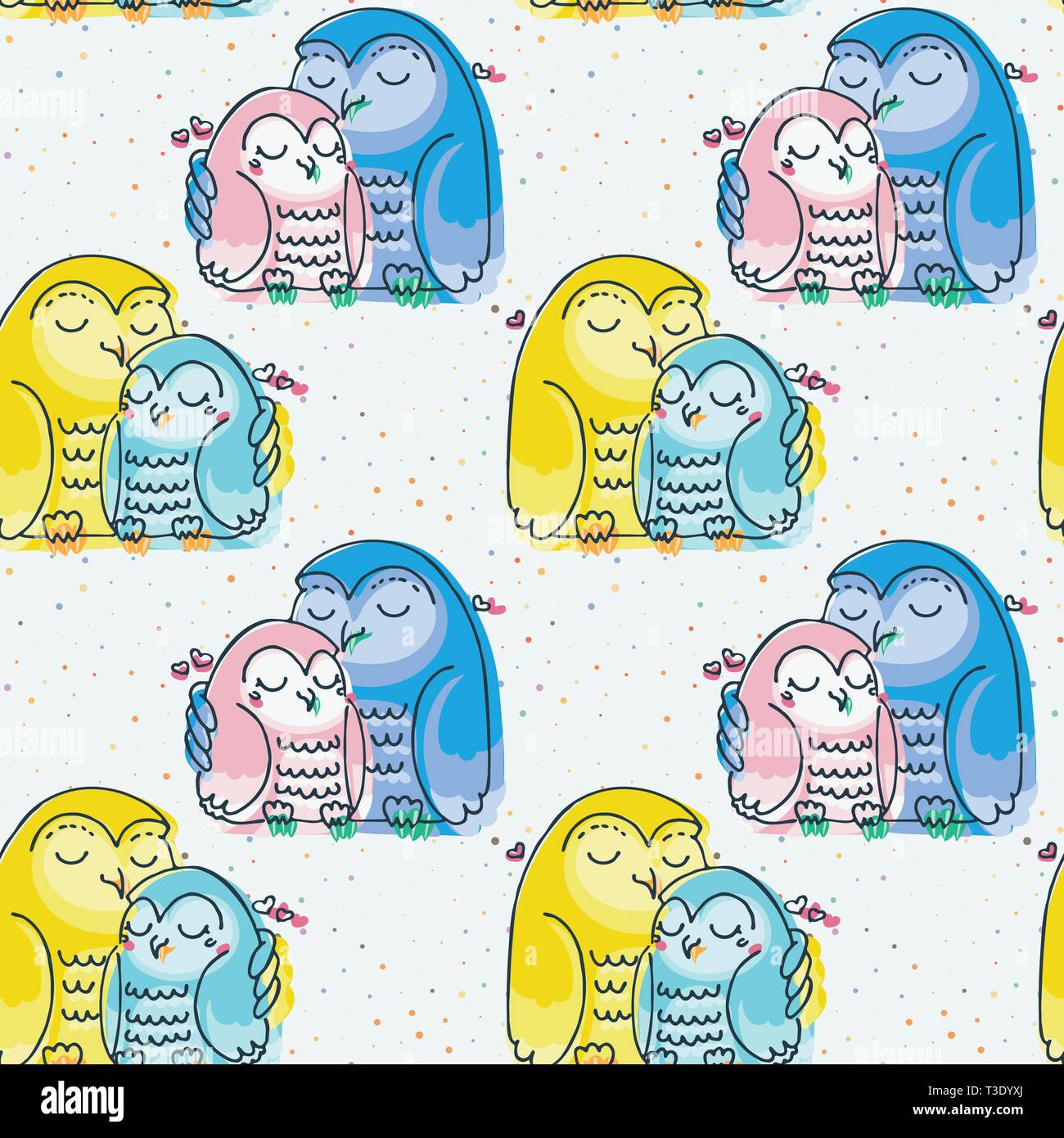 Seamless doodle pattern with cute bird elements. Endless vector image ...