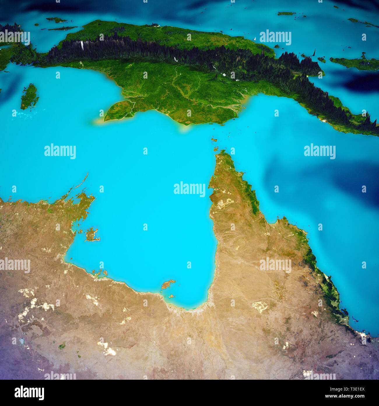 North Australia and Papua New Guinea island map. Elements of this image furnished by NASA. 3d rendering Stock Photo