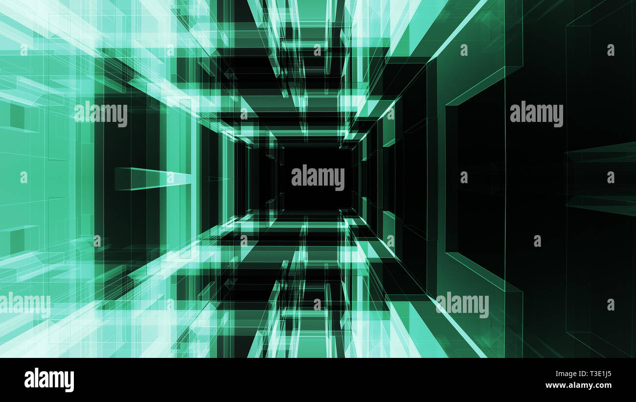 Green glow black color transparent glass abstract background. 3d ...