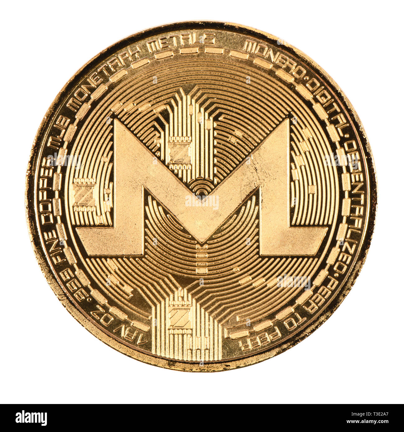 Golden monero isolated on white background. High resolution photo. With clipping path. Full