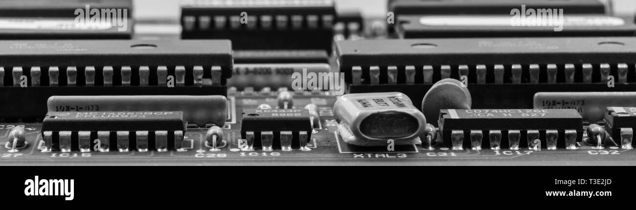 Close up of computer mother board components Stock Photo