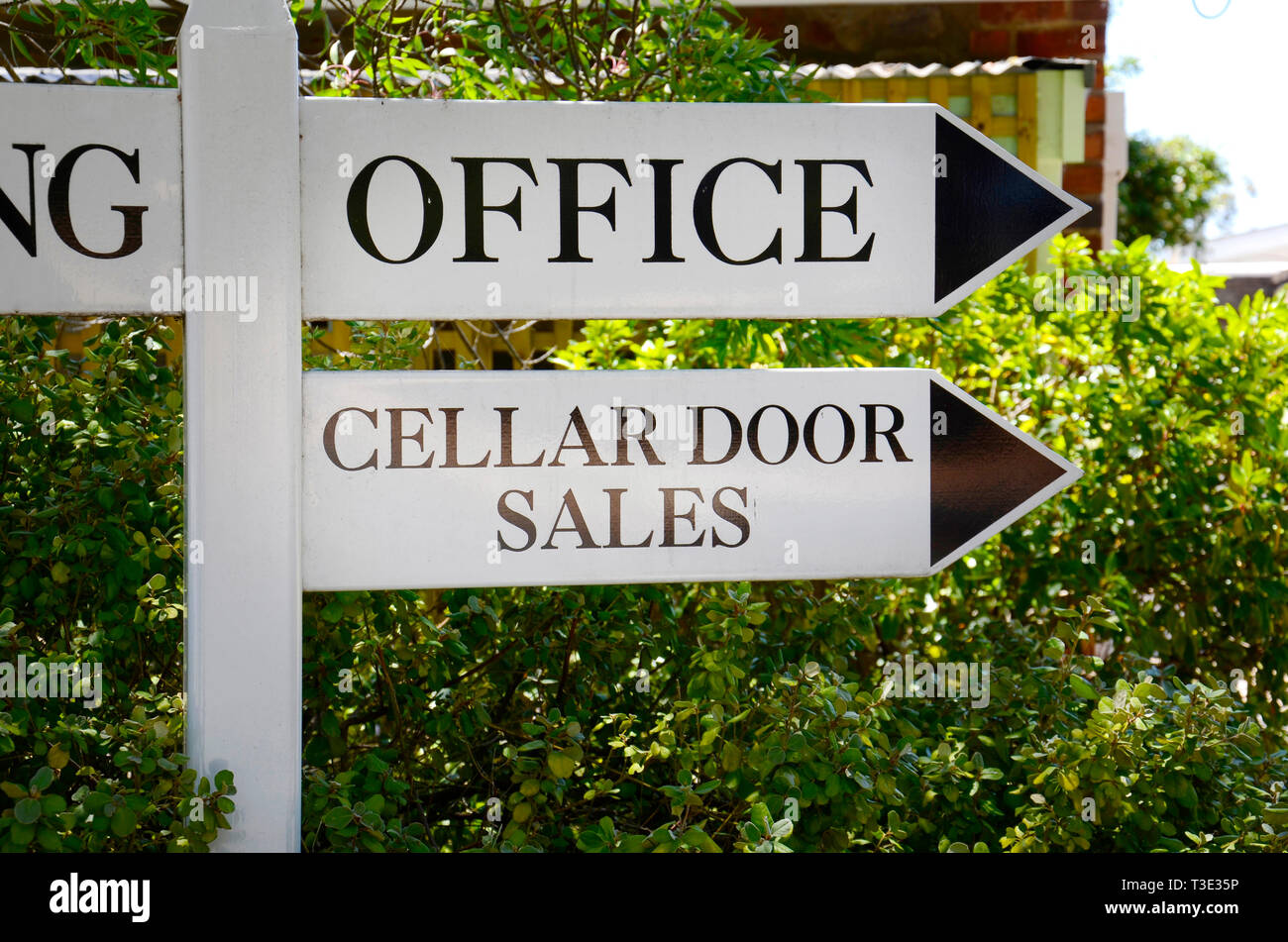 Cellar door sales sign at winery entrance, close up. Stock Photo