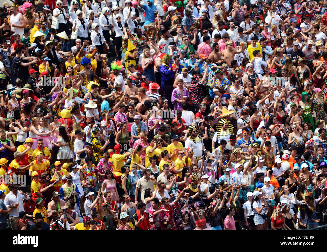 Fans at the South Stand during the Hong Kong Sevens tournament. Stock Photo