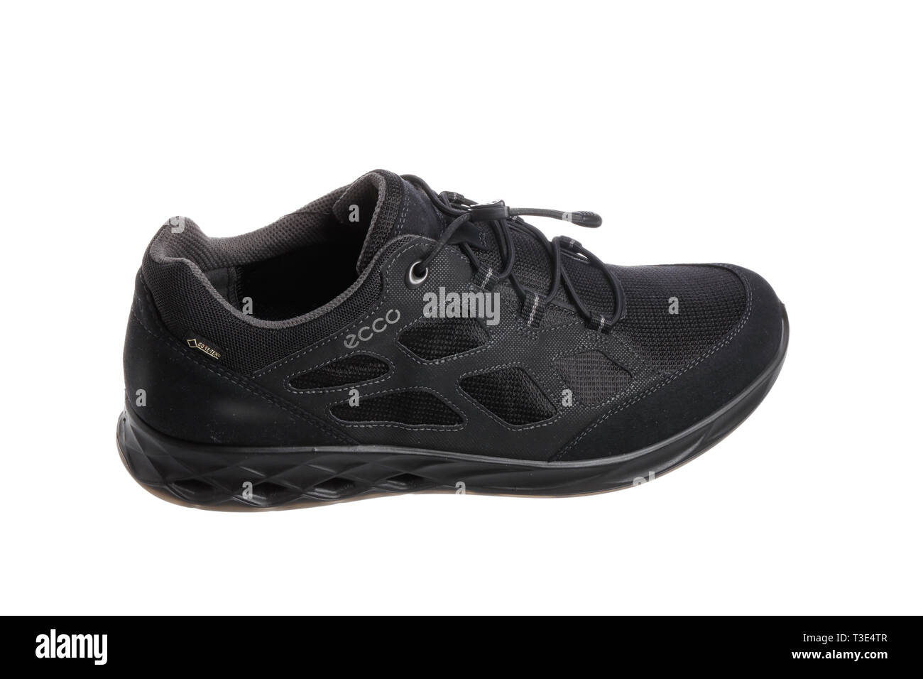 Sodertalje, Sweden - March 27, 2019: One new black Ecco shoe waterproof  with Gore-tex isolated on white background Stock Photo - Alamy