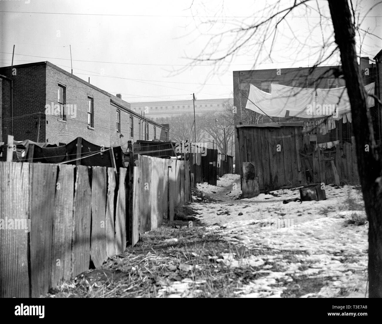 Slums in Washington D.C. which are in view of the Capitol will be replaced with public housing ca.1938 Stock Photo