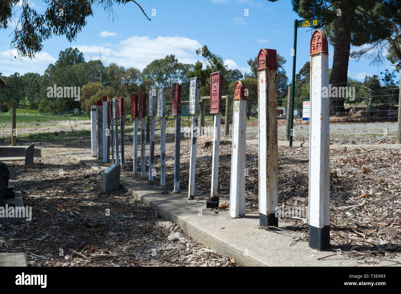 Williamstown, South Australia, Australia - September 30, 2017: A historical look at the various water indicator posts used between 1910 -1990. Situate Stock Photo
