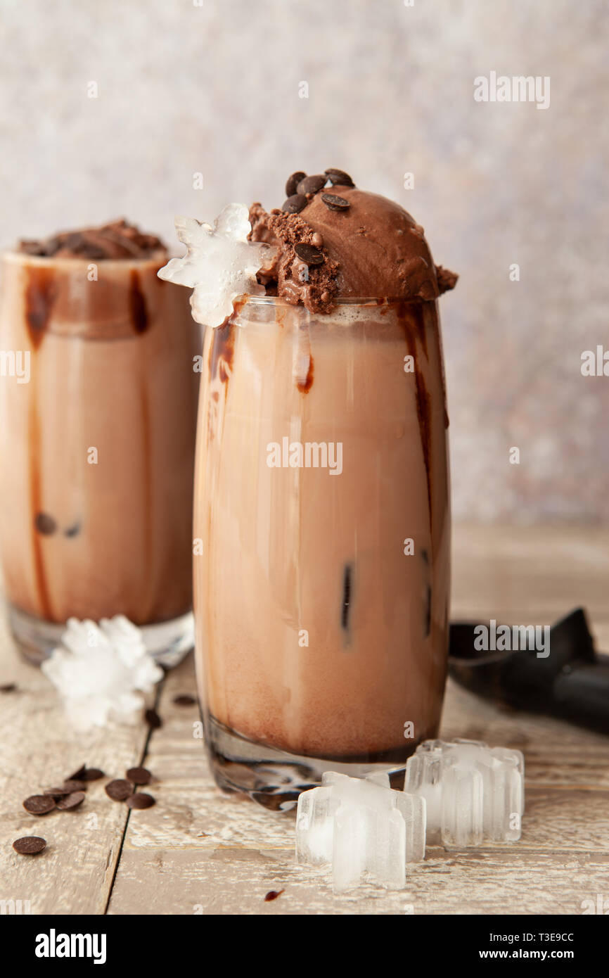 Iced milkshake with a scoop of chocolate ice cream Stock Photo Alamy