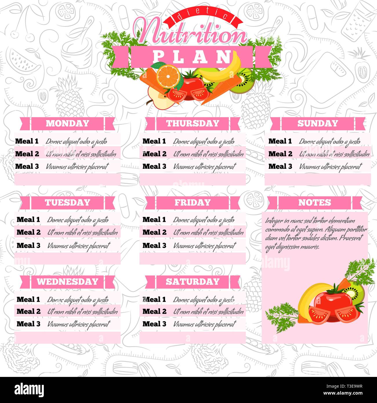 Healthy diet planning. Healthy food and weekly meal plan schedule ...