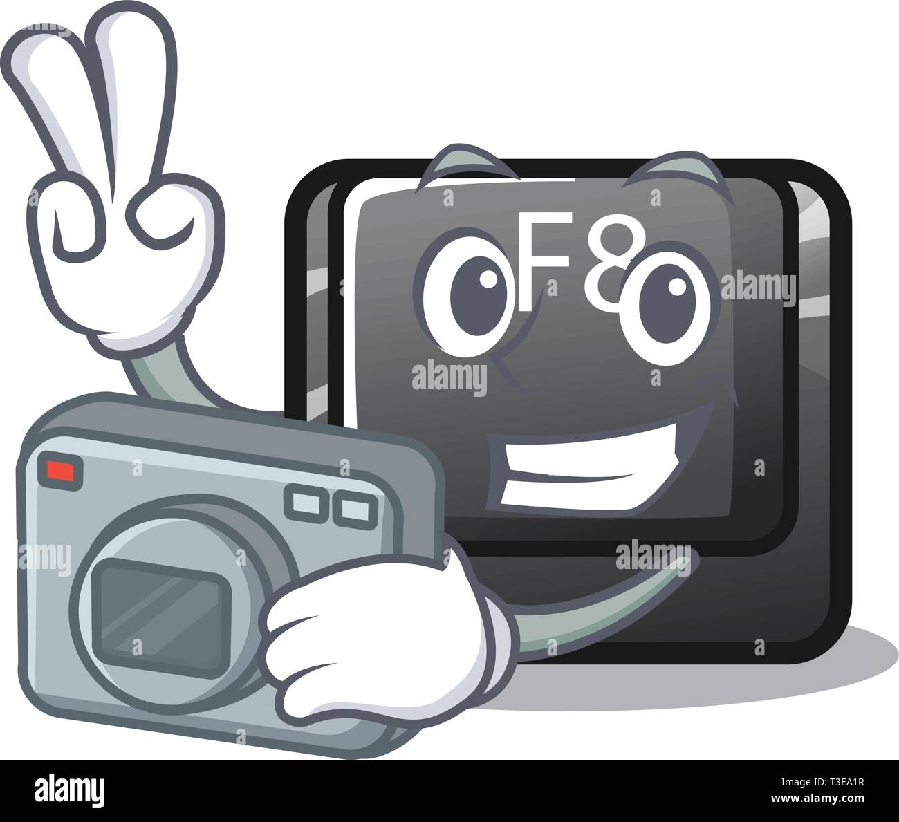 Photographer f8 button installed on computer mascot Stock Vector Image