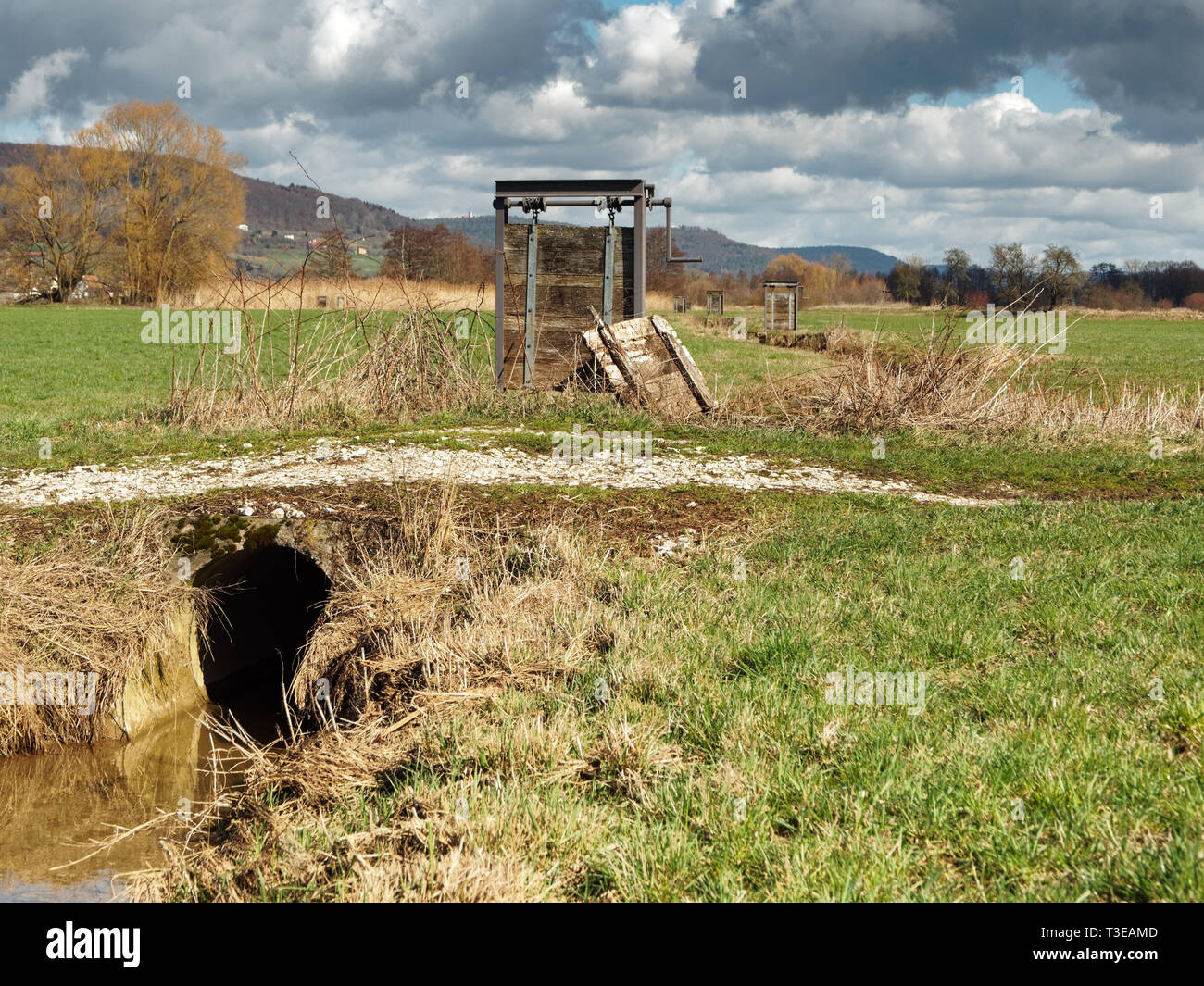 typical Bavarian Franconian landscape meadow irrigation system (Southern Germany) Stock Photo