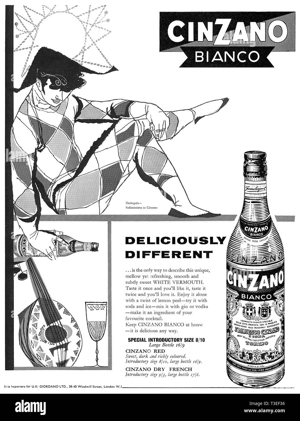 1959 British advertisement for Cinzano Bianco vermouth. Stock Photo