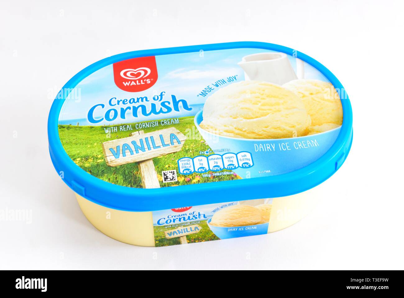 Wall's Cream of cornish,vanilla dairy ice cream, tub Stock Photo Alamy