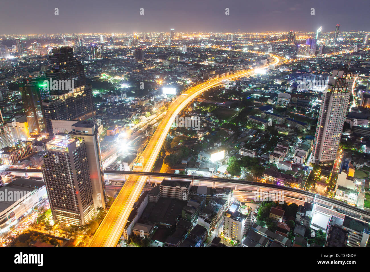aerial night view of Bangkok City skyscrapers Thailand Stock Photo - Alamy