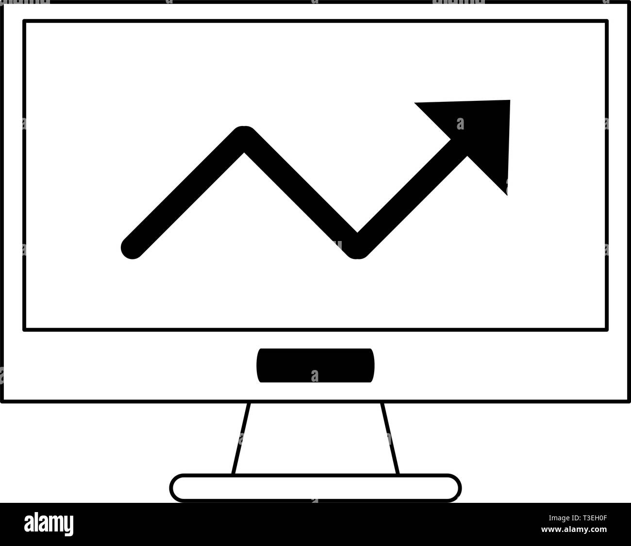 increase graph on computer black and white stock... Computer screen with growth statistics symbol in black and white Stock ...
