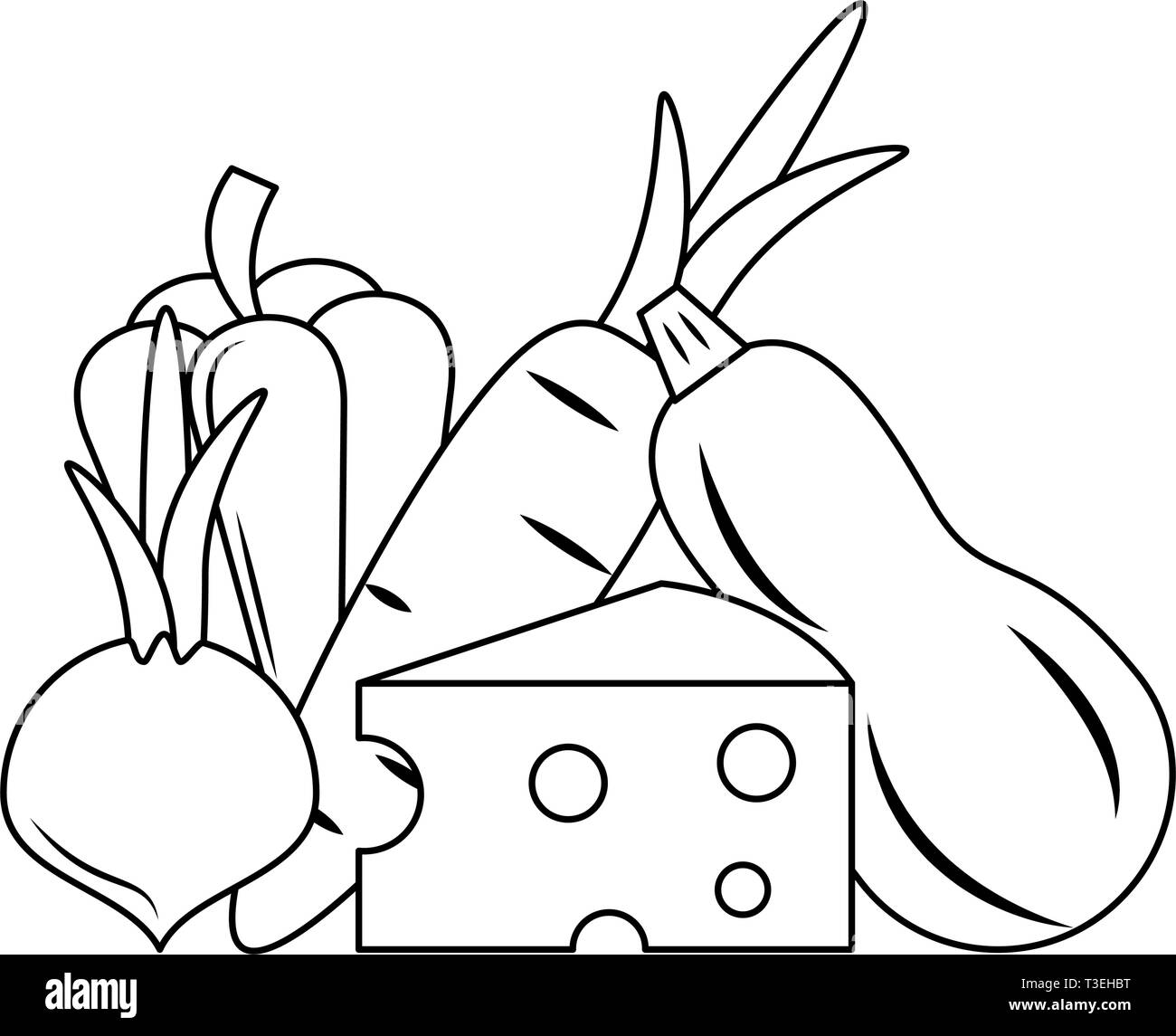 Fresh vegetables food in black and white Stock Vector