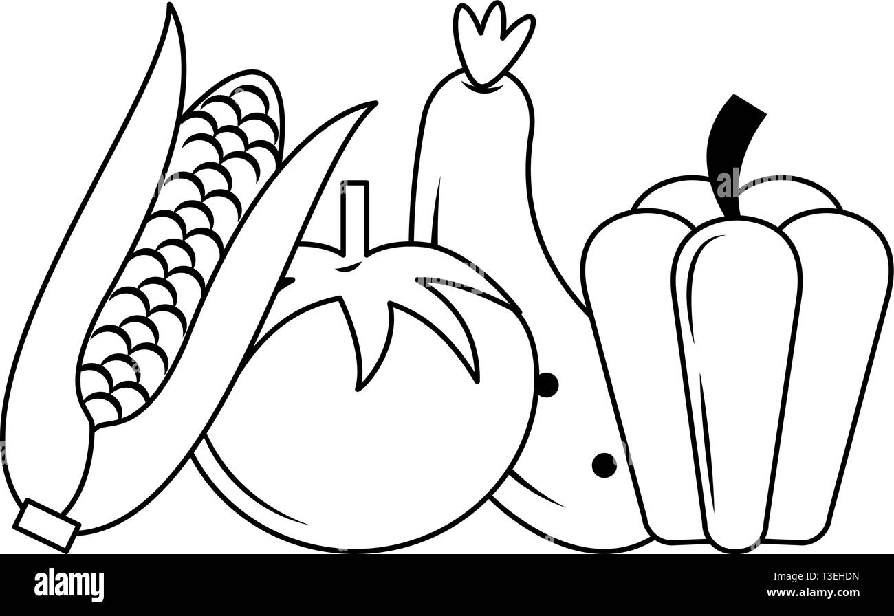 Fresh vegetables food in black and white Stock Vector Image & Art - Alamy