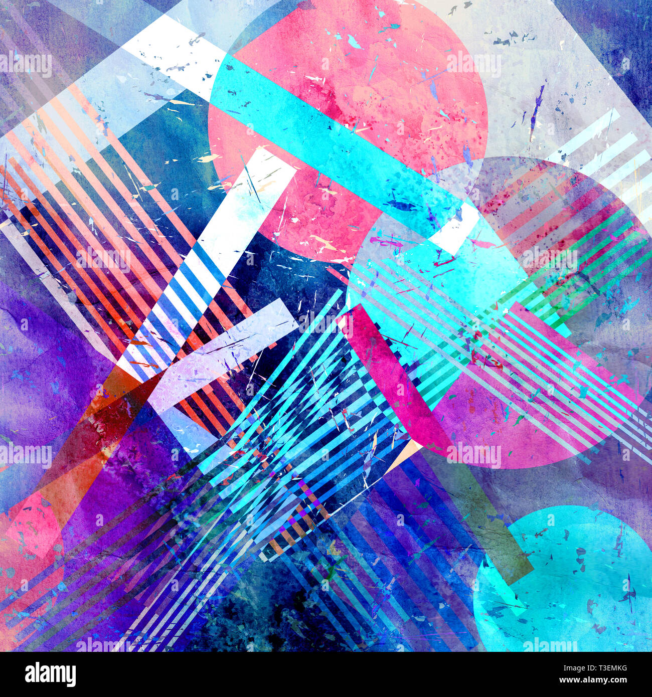 Abstract watercolor background with geometric color objects and ...