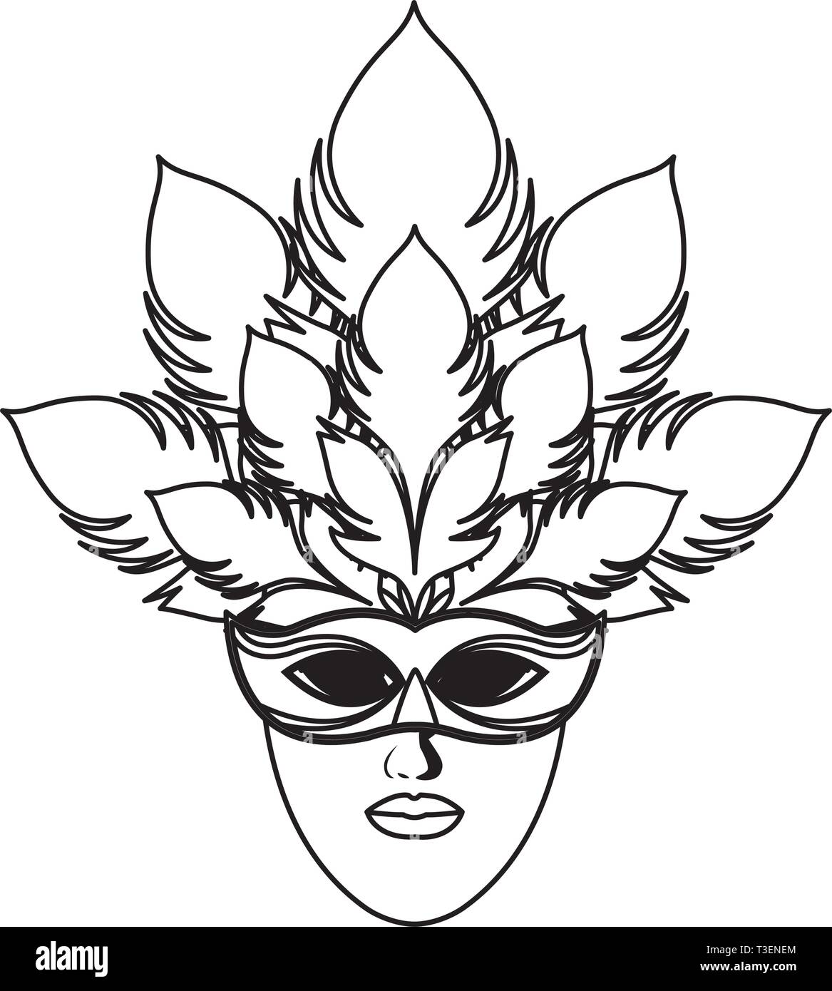 mask with feathers black and white Stock Vector Image & Art - Alamy