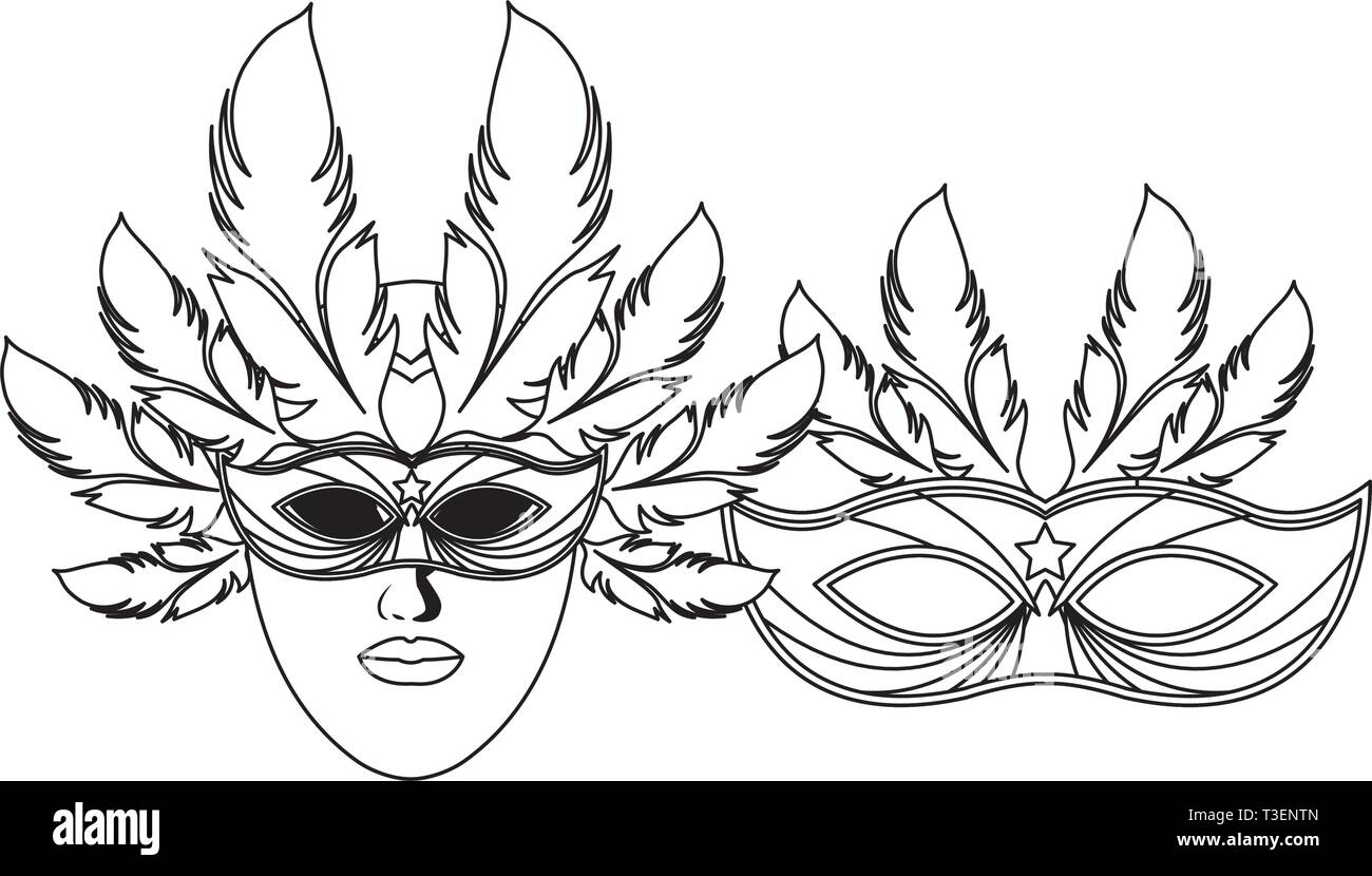 masks and feathers black and white Stock Vector Image & Art - Alamy