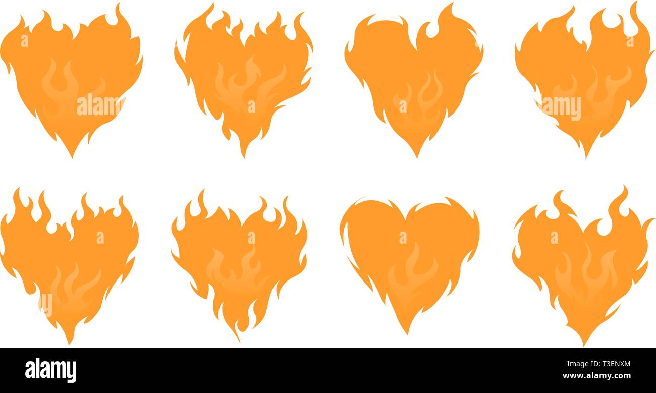 Bonfire set. Burning hearts Stock Vector