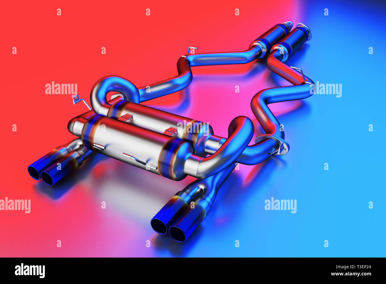 Tuning exhaust system for a sports car. Car muffler, exhaust silencer