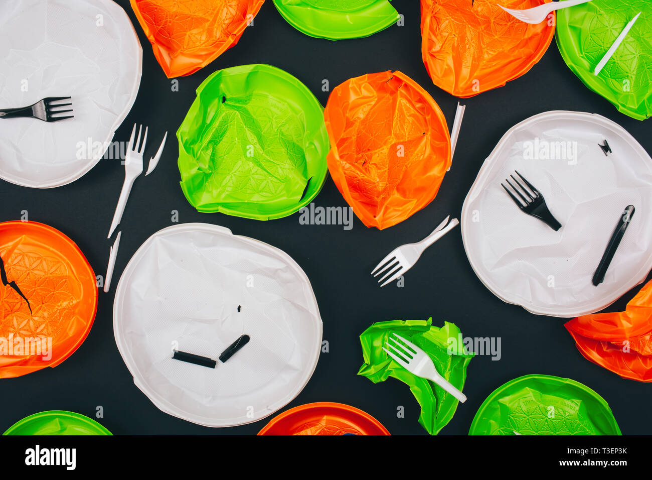 Be plastic free. Singleuse colorful bright broken plastic plates and