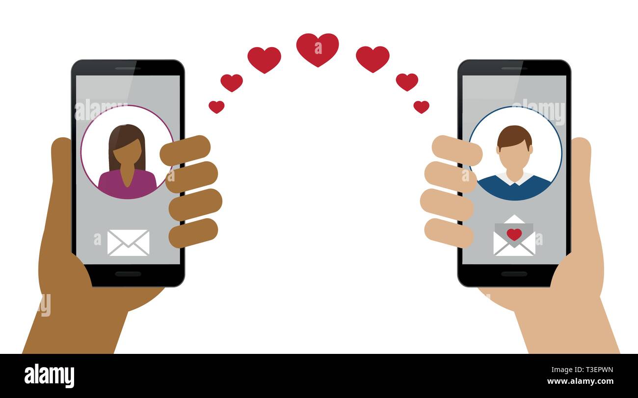 online dating between woman and man via smartphone vector illustration EPS10 Stock Vector