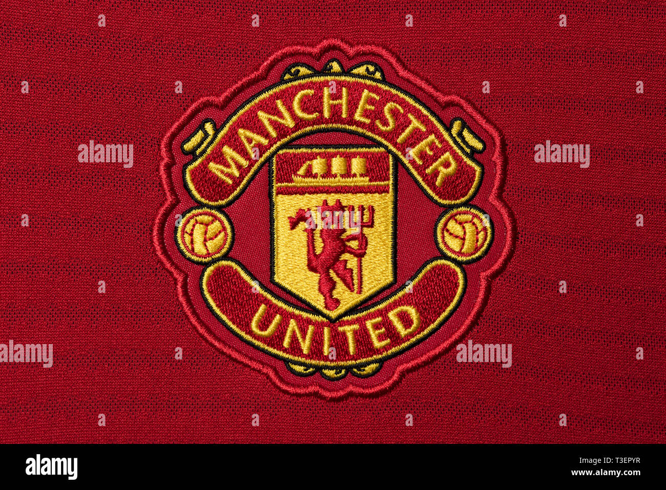 Close up of Manchester United home shirt. Stock Photo