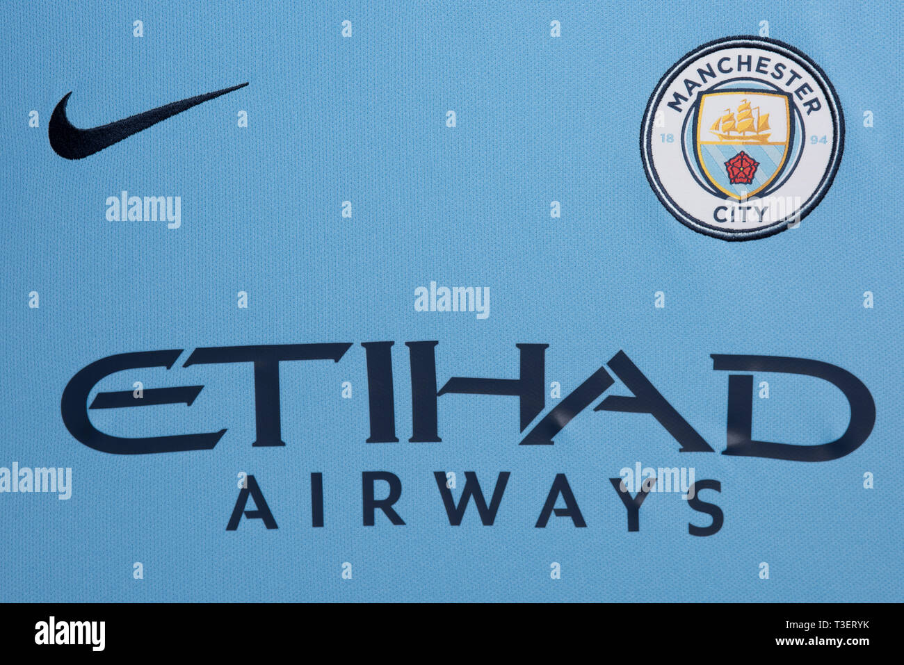 Correspondencia Observación Monetario Close up of Manchester City x Nike home jersey 2018/19 Stock Photo - Alamy