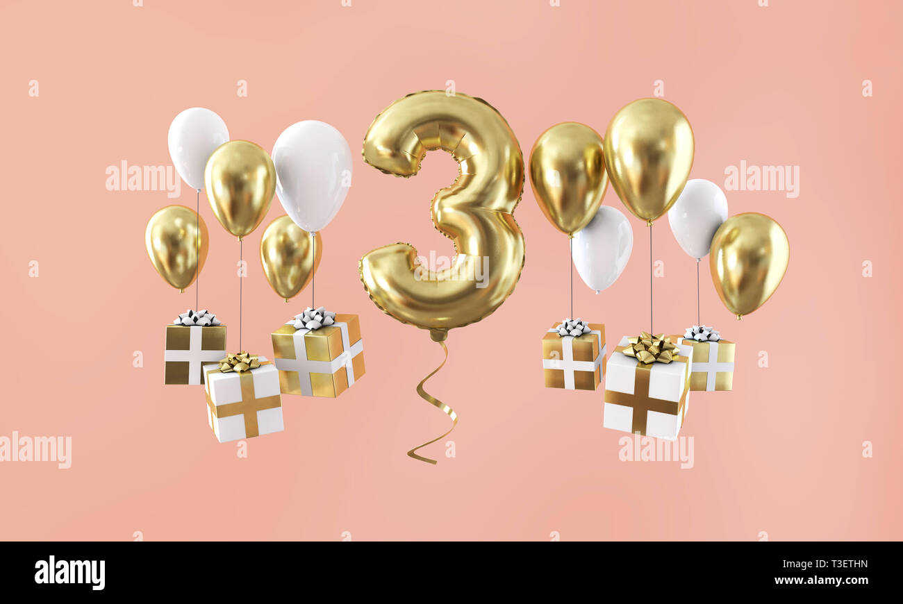 gold number 3 balloon